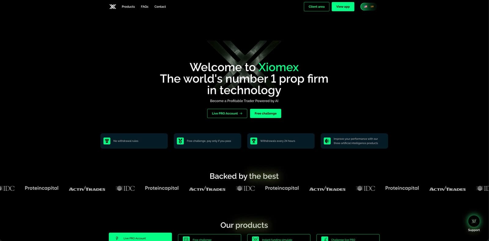 Xiomex — AI-powered proprietary trading platform